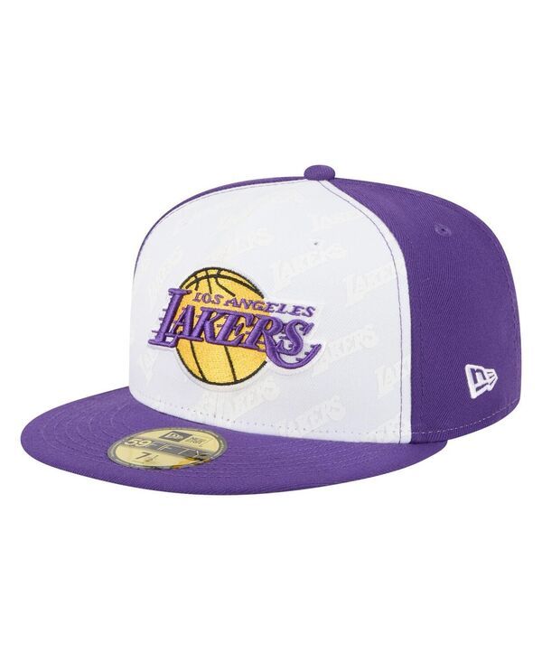ニューエラ メンズ アクセサリー 帽子 New Era Mens WhitePurple Los Angeles Lakers Repeat 59Fifty Fitted Hat White Purple ホワイト