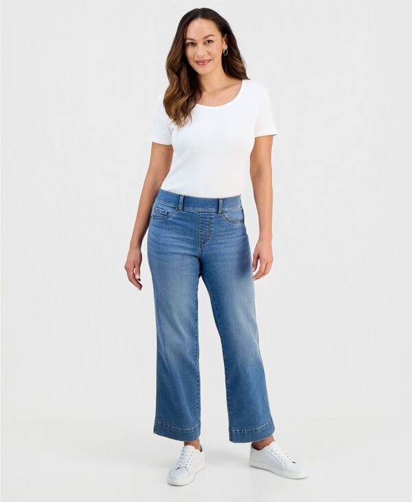 スタイルアンドコー レディース ボトムス デニムパンツ プチ ジーンズ Style Co Petite PullOn Shaping HighRise WideLeg Jeanshale Blue Wash ブルー