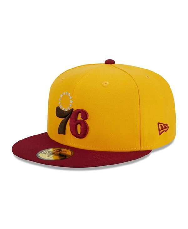 ニューエラ メンズ アクセサリー 帽子 New Era Mens YellowRed Philadelphia 76ers Fall Leaves 2Tone 59FIFTY Fitted Hat Yellow Red レッド