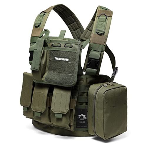 [TAILOR JAPAN] サバゲーベスト タクティカルベスト ベスト チェストリグ ライトウェイト モジュラーベスト MOLLE サバゲー装備 2way仕様 強化ナイロン OD カーキ (グリーン) shu 8a1864f4 9,679円