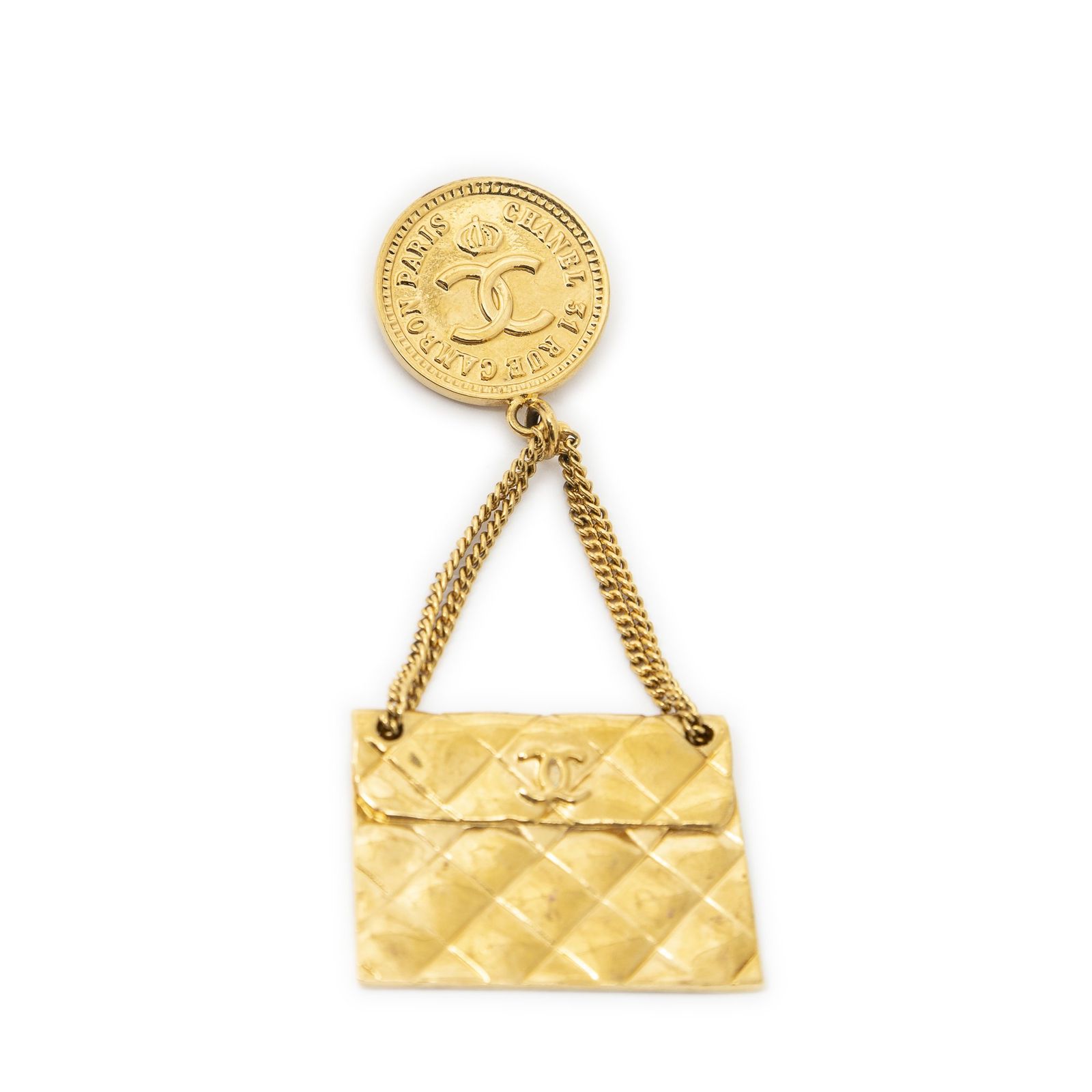 [中古] CHANEL シャネルバッグモチーフ ブローチピン金金メッキA