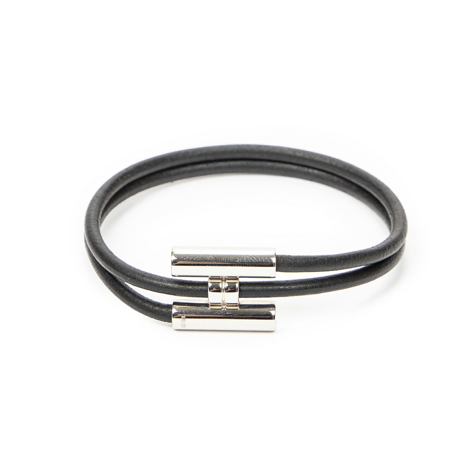 [中古] HERMES エルメスTournis Tresse ブレスレット黒カーフスキンレザーA