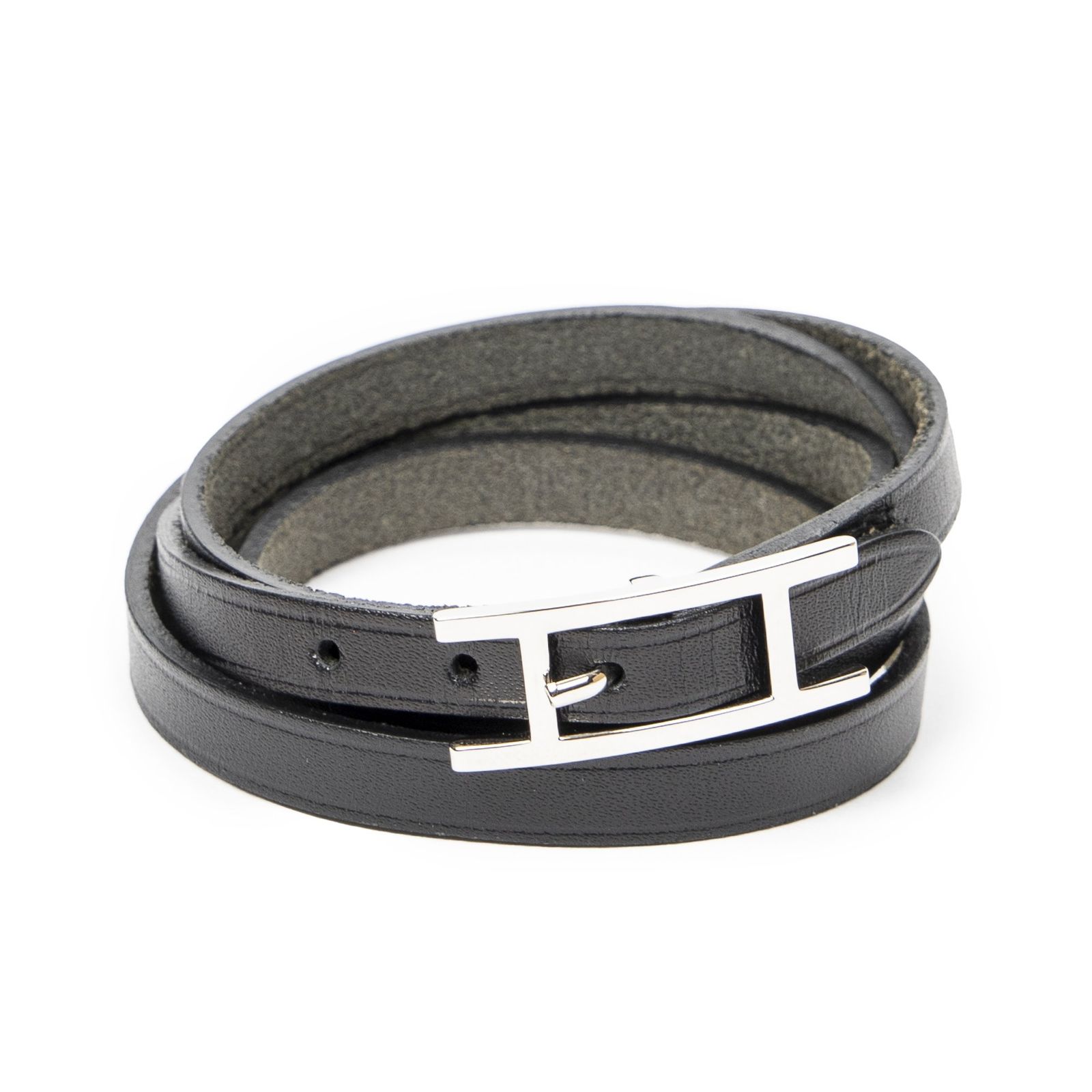 [中古] HERMES エルメスビーアピ 3連ブレスレット黒スウイフトレザーA