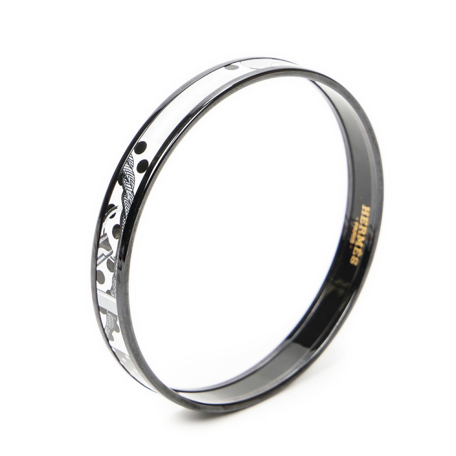 [中古] HERMES エルメスエナメルバングルブラック/ホワイトClic-Clac ? Pois モチーフA