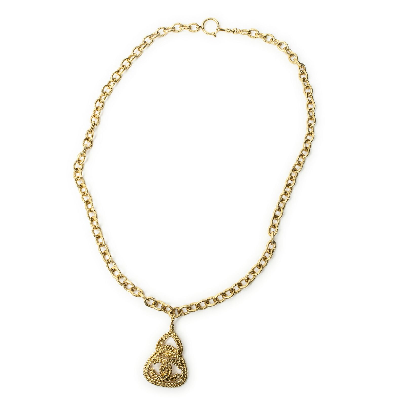 [中古] CHANEL シャネルCC ロープ トライアングル ペンダント ネックレス金金メッキA