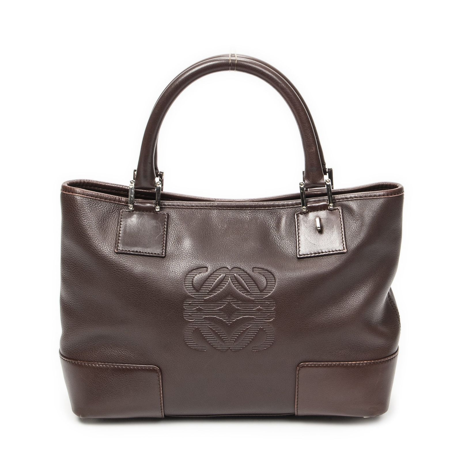 [中古] LOEWE ロエベアナグラム トートバッグダークブラウンカーフスキンレザーA