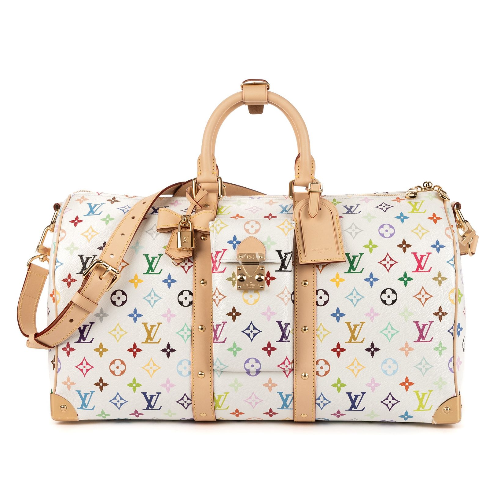[中古] LOUIS VUITTON ルイヴィトンLtd. Ed. LV x Takashi Murakami Keepall Bandouli?re 45白、マルチカラーマルチカラーのモノグラムN