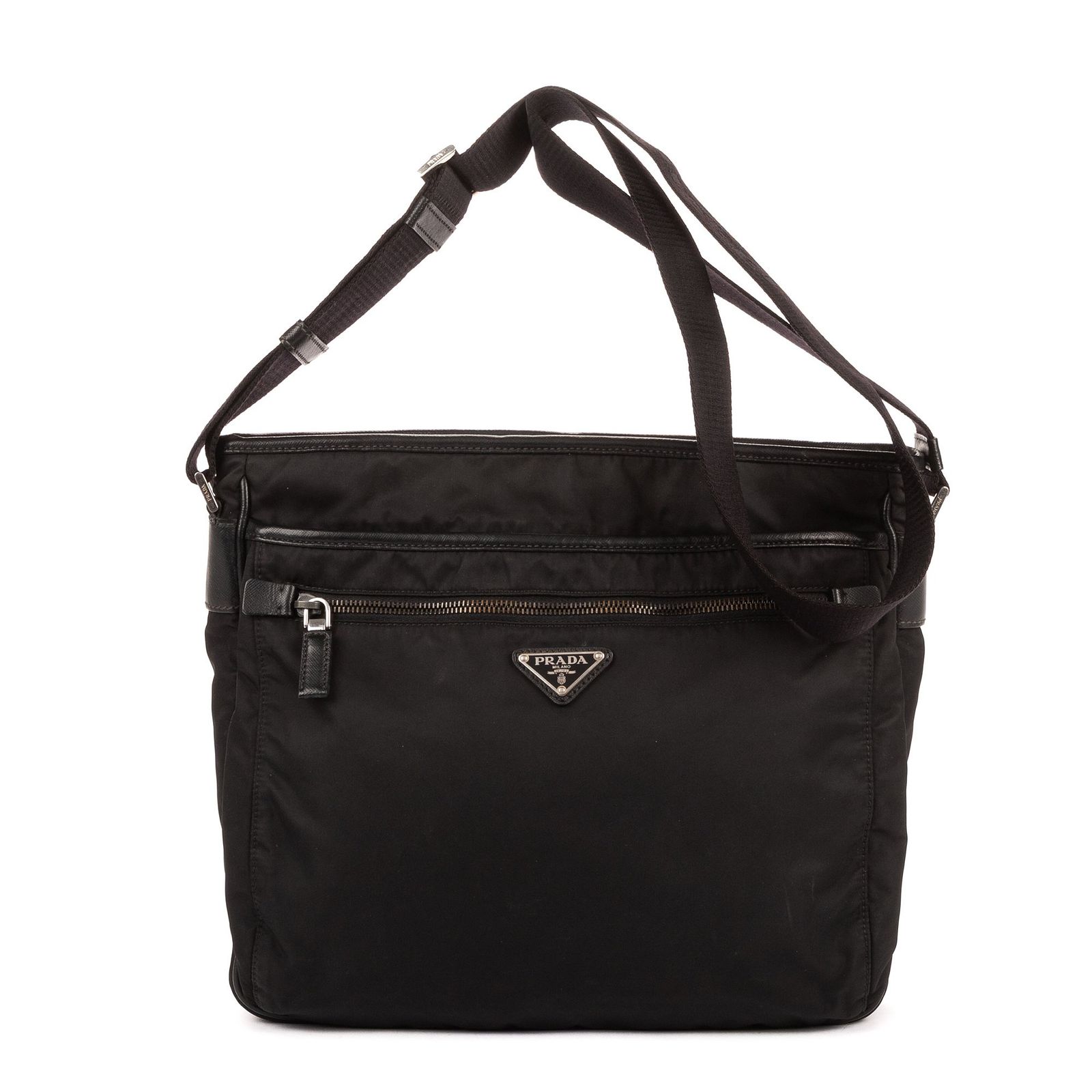 [中古] PRADA プラダメッセンジャー黒サフィアーノレザー付きナイロン生地A