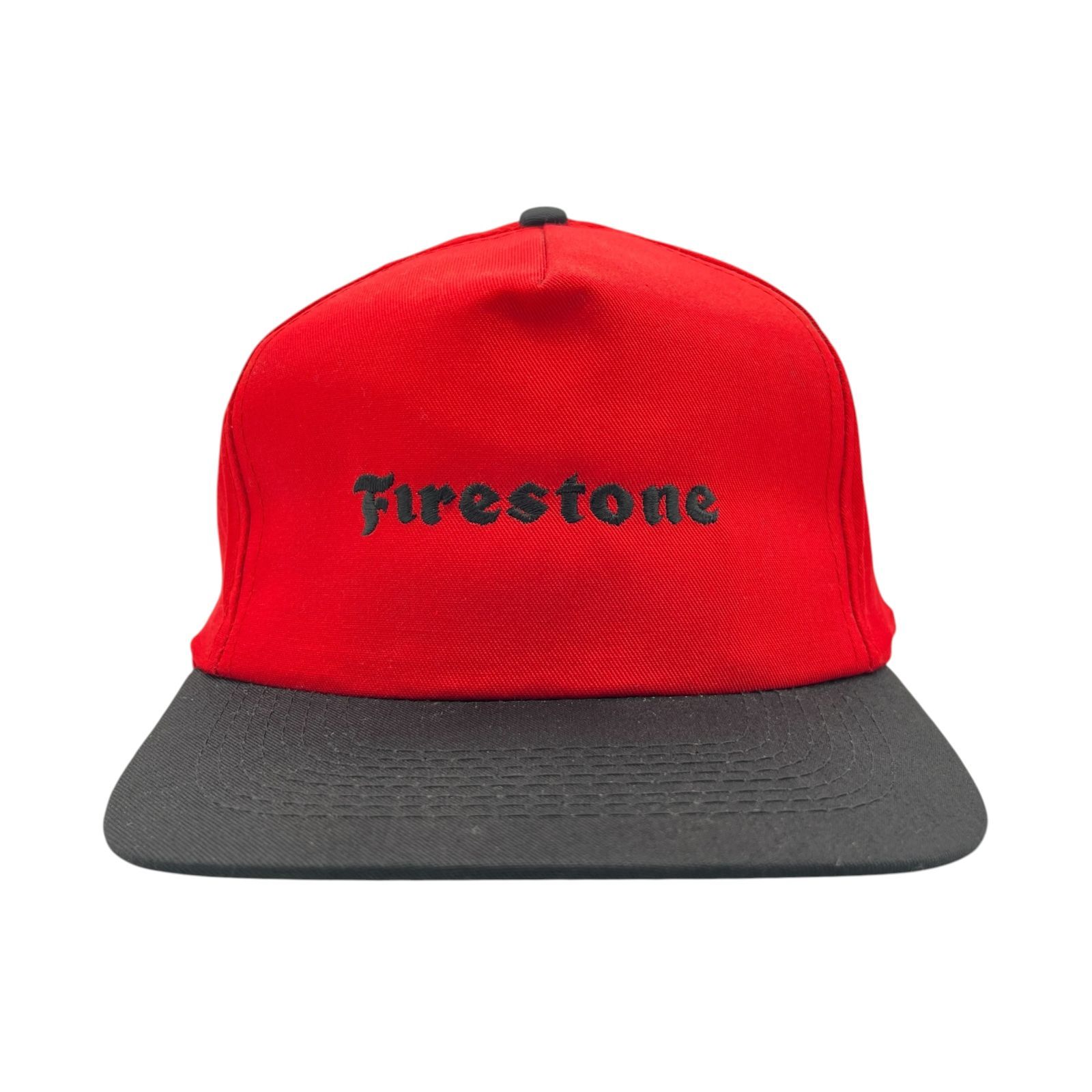 【キャップ/帽子】90s Firestone (ファイヤーストーン)ビンテージ ツートン トラッカーキャップ 刺繍 ブラック 黒 レッド 赤
