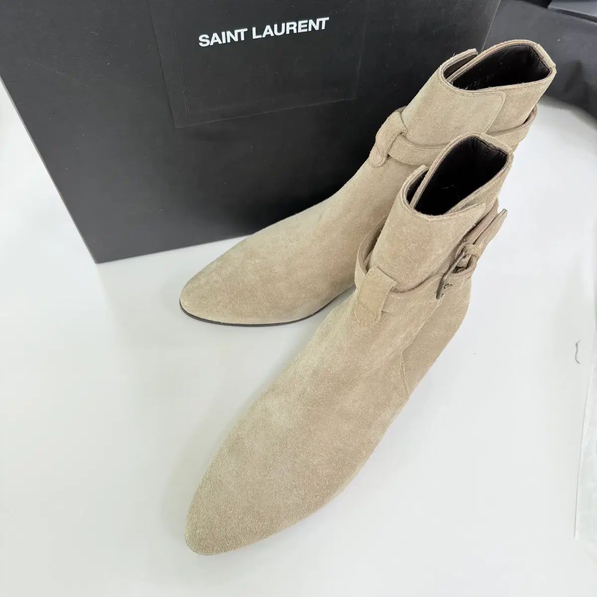 37/38) YSL Saint Laurent サンローラン ヴィンテージ ムード スウェード アンクルブーツ /ベージュ /正規品