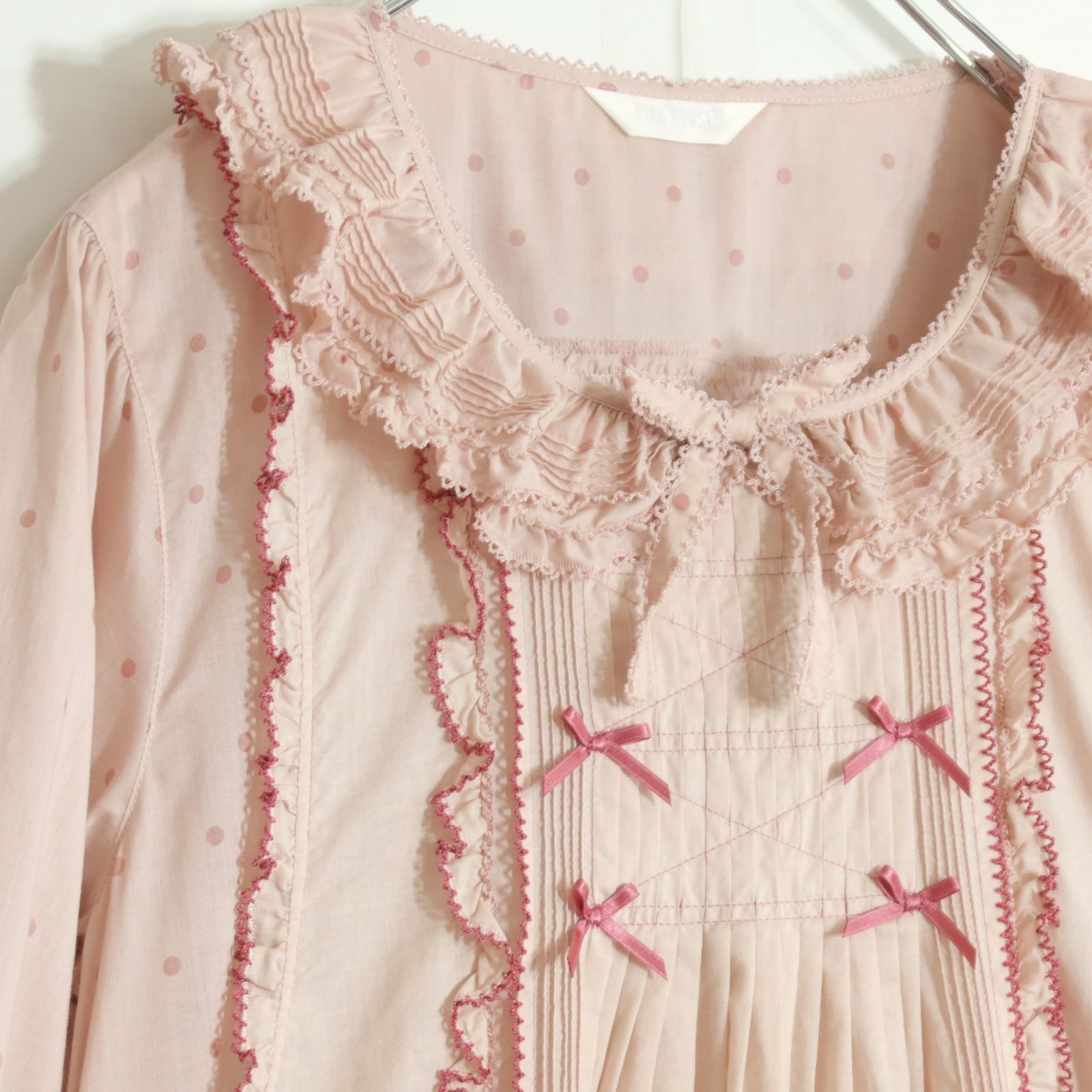ピンクハウス PINKHOUSE ローンタブリエ付き水玉プリントワンピース 美 