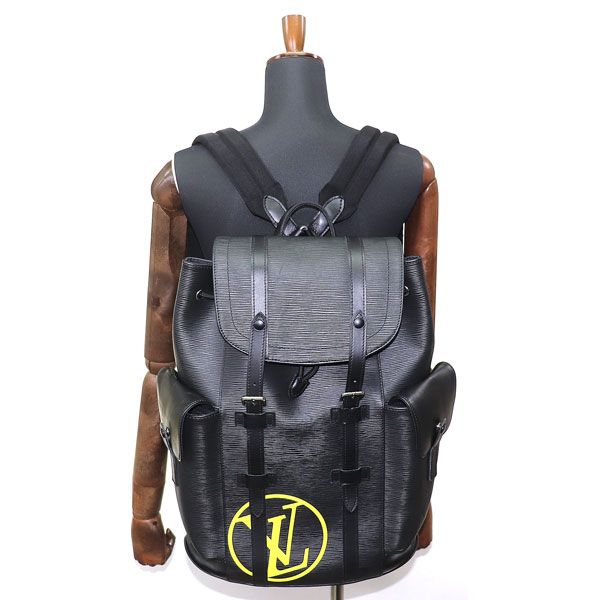 ルイヴィトン【LOUIS VUITTON】M55138 クリストファーPM エピ ノワール LVサークル イエローロゴ メンズ バックパック リュックサック デイパック サックアド ブラックレザー LV CHRISTOPHER PM EPI NOIR BACKPACK【ABランク】【中古】 ルイヴィトン M55138 クリストファーPM エピ ノワール LVサークル