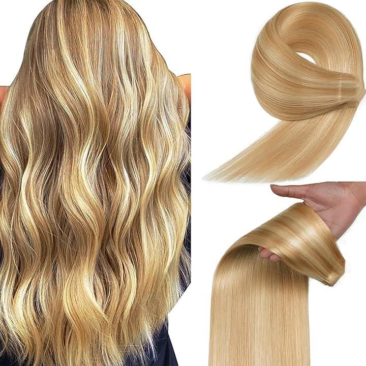 XUANHEFA 人毛 シールエクステ M tape hair レミーエクステ カラー ウィッグ エクステンション 10本 16inch 40cm (P18-613#, 16inch（40cm）)