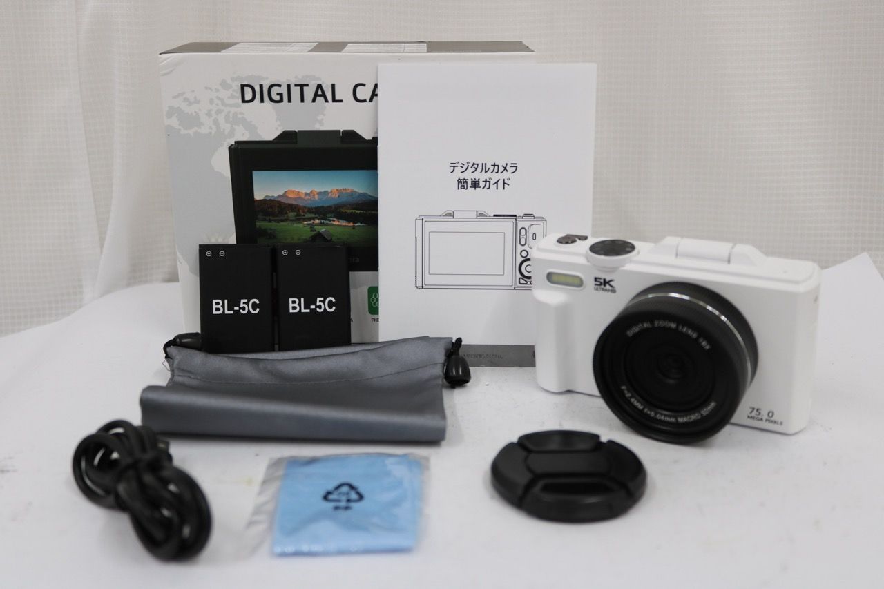【返品保証】 【元箱付き】DIGITAL CAMERA 5K Ultra HD 18x ホワイト バッテリー付き e11445