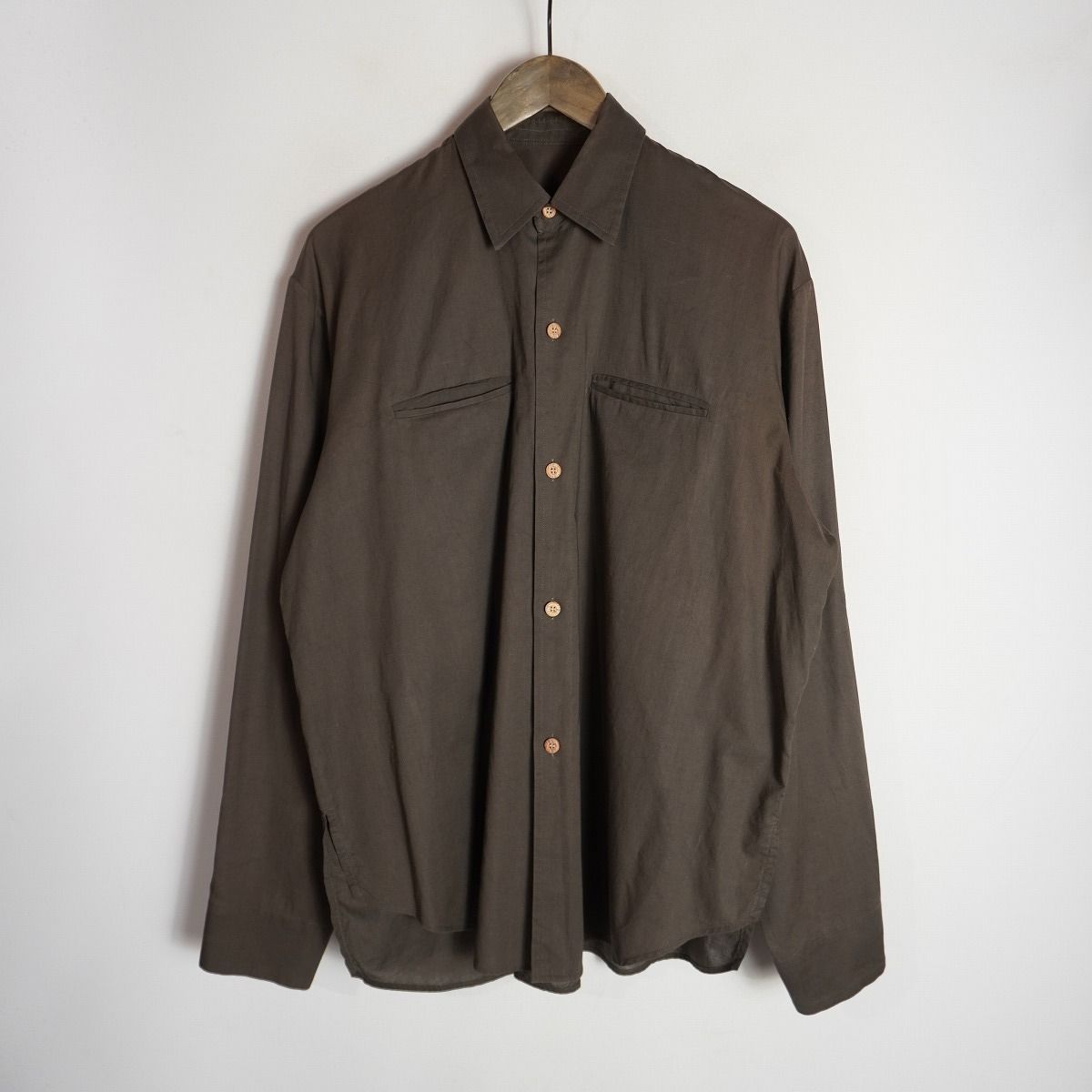 希少 30TH 25SS SUNSEAサンシー Shrinkage Cotton Shirt 長袖シャツ コットン 3011 サイズ2 茶系1023P★2