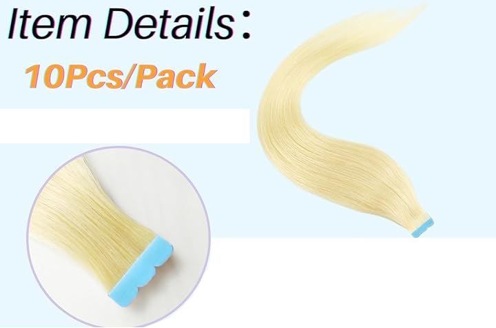 XUANHEFA 人毛 シールエクステ M tape hair レミーエクステ カラー ウィッグ エクステンション 10本 16inch 40cm (60#, 16inch（40cm）)