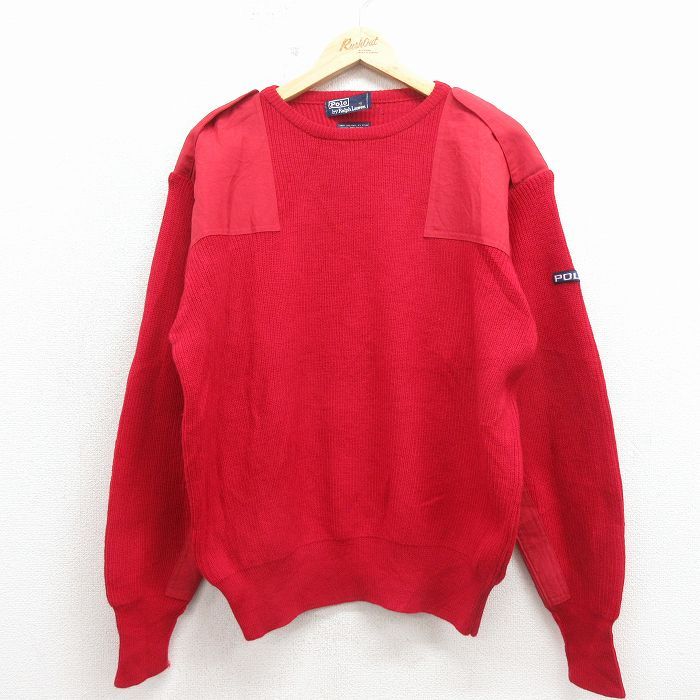 XL/古着 ラルフローレン 長袖 ブランド コマンド セーター メンズ 90年代 90s ヒジ当て クルーネック 赤【spe】 26apr11