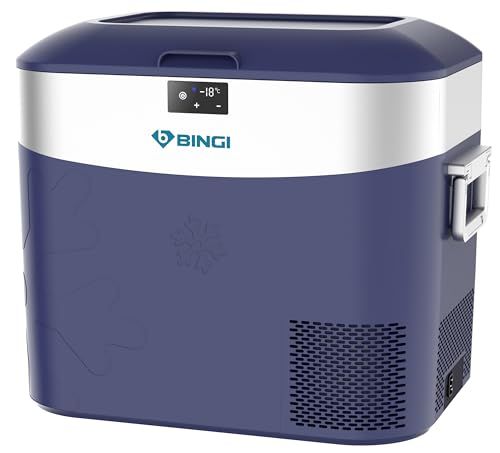 BINGI 車載冷蔵庫 22L ブルーシルバー雪花柄 コンパクト設計 ポータブル冷凍冷蔵庫 急速冷却(-18℃) 12/24V車載&AC家庭用両対応 静音省エネ 車中泊 キャンプ 旅行に最適wb 73c94333