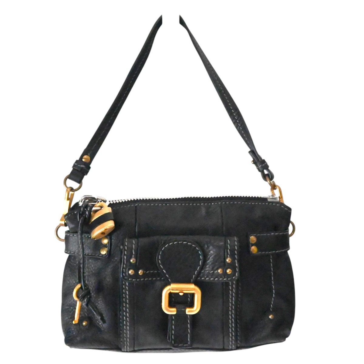 Chloe クロエ パディントン レザー アクセサリーポーチ ミニハンドバッグ ブラック/ゴールド K2605-k009