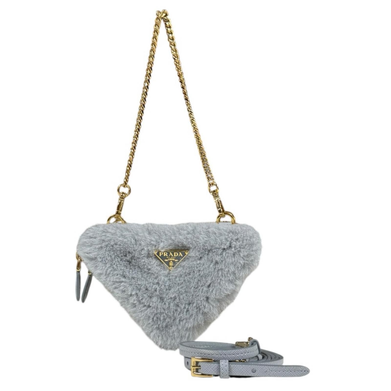 プラダ トライアングルWミニポーチ サフィアーノ ショルダーバッグ レザー 1NR015 グレー レディース PRADA 中古 プラダ