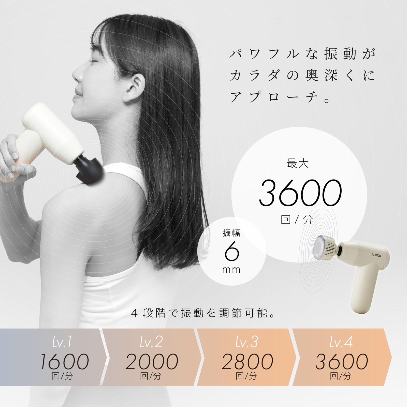 新品 ALINCO (アルインコ) ハンディガン 肩 足裏 二の腕 ふくらはぎ お尻 全身OK リラックス 健康器具 4段階強度調節 温冷機能付き コードレス アイボリー MCB032