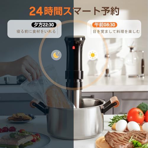 低温調理器 1100Wハイパワー 低温調理器具 24時間 予約機能 真空調理器 スロークッカー レシピ付き IPX7防水 タッチパネル クリップ式 低温調理機 低音調理器 タイマー 温度設定 五重安心保護 日本語取扱説明書t