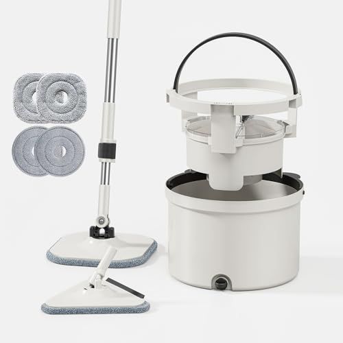 HoMettler 回転モップ 汚水分離式モップ 水拭き/乾拭き対応 節水設計 スクイージー付き三角ヘッド付き 掃除 軽量 床に優しい 長さ調節 二層式 洗浄 脱水 丸型&角型替えモップ4枚+三角クリーナー 省スペース収納 モップt HoMettler 回転モップ 汚水分離式モップ 水拭き/乾拭き対応 節水設計 スクイージー付き三角ヘッド付き 掃除 軽量 床に優しい 長さ調節 二層式 洗浄 脱水 丸型&角型替えモップ4枚+三角クリーナー 省スペース収納 モップt