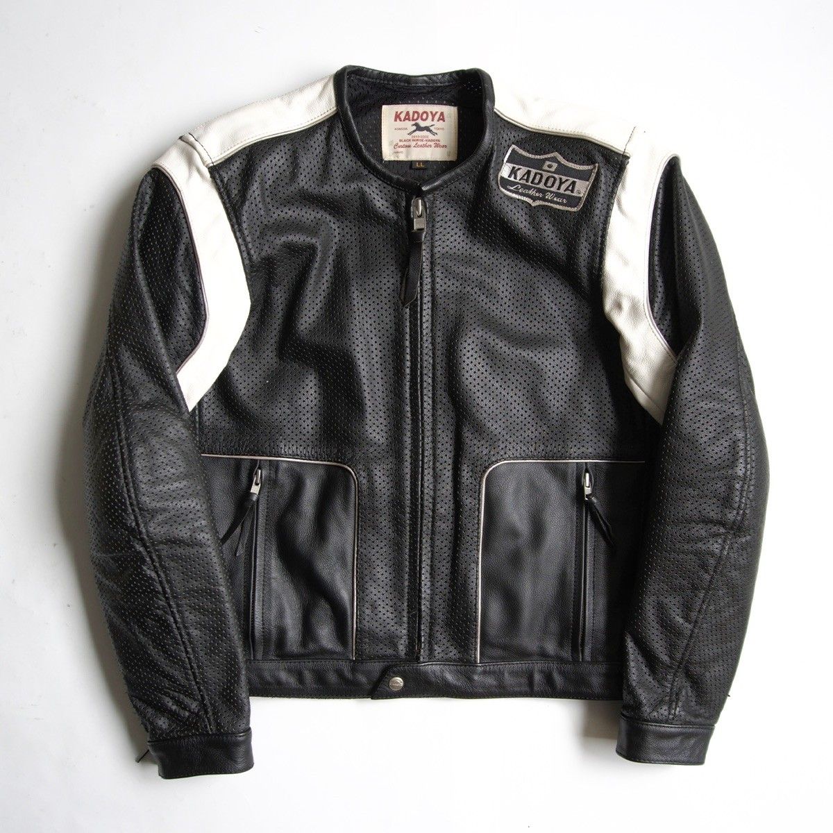 【美品】KADOYA【パンチング シングルライダースジャケット】 LL レザー カドヤ 26050075