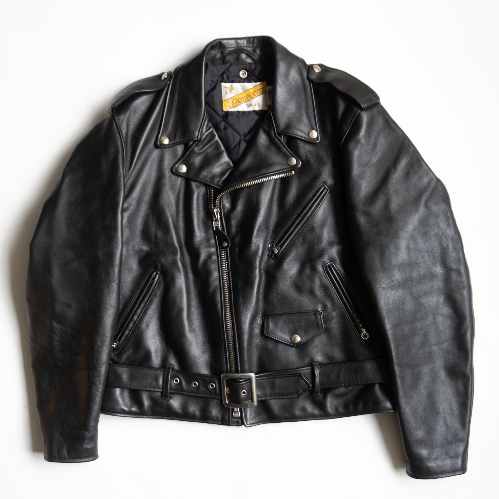【美品/ビッグサイズ】SCHOTT【618/ダブルライダース ジャケット】44 レザー アメリカ製 ブラック ショット 26050100