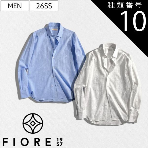 種類10：48/ホワイト 【定価31,900円(税込)】Fiore1957 -フィオーレ1957 - 清涼感溢れる１枚！独特の凹凸（シボ）が快適な着心地をキープする シアサッカーシャツ 長袖 しじら織り F1-11-DUTY-8-6 ホワイト ライトブルー イ 24,017円