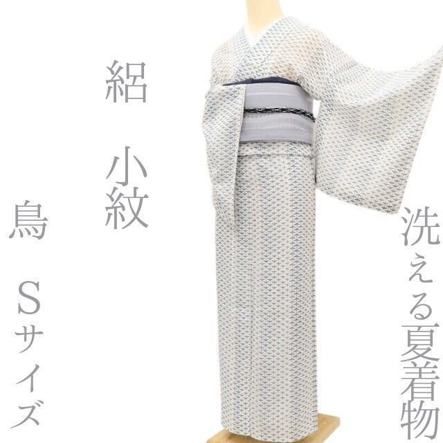 ✾まめ藤✾ｍ3054＊洗える夏着物 絽 鳥❀粋な遊びココロあり❀Sサイズ 小紋
