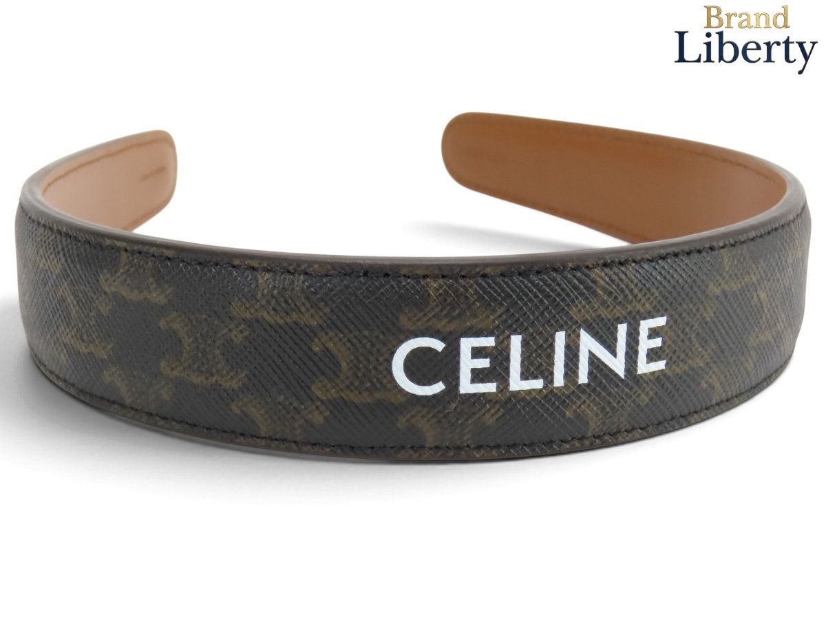 【未使用】セリーヌ CELINE トリオンフ ヘッドバンド カチューシャ ヘアアクセサリー タン ブラック ブラウン トリオンフキャンバス レザー 46Z952CCT.04GT