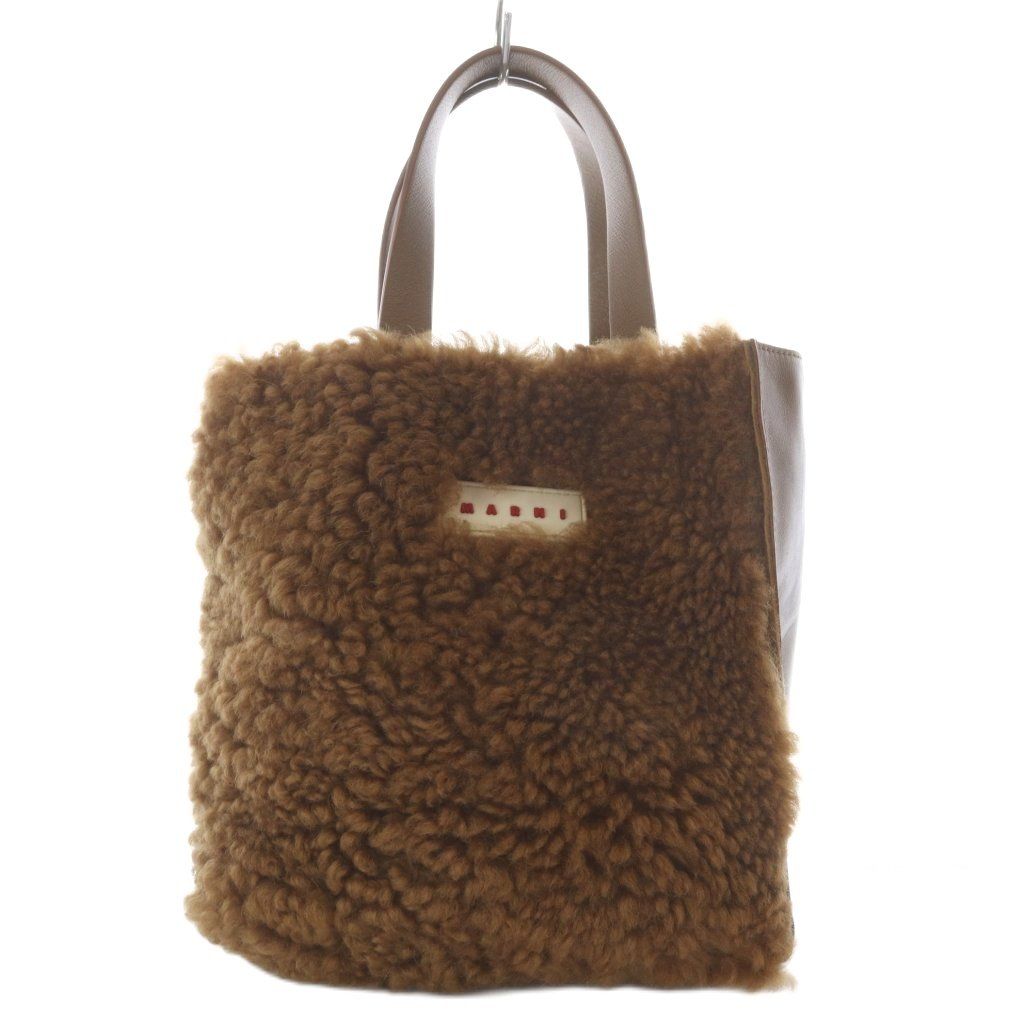 マルニ MARNI FUR MUSEO SOFT MINI Long Hair Calf トートバッグ ブラウン /YO9