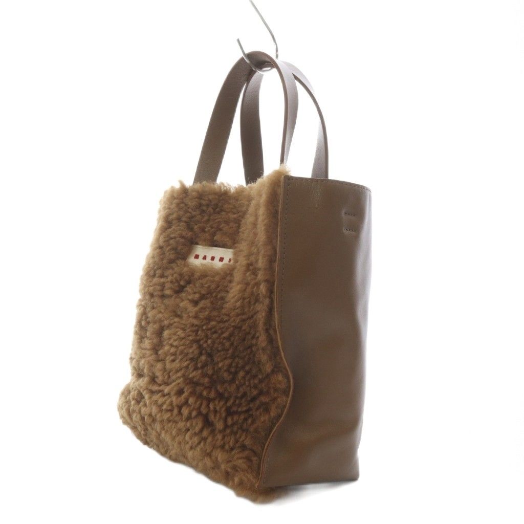マルニ MARNI FUR MUSEO SOFT MINI Long Hair Calf トートバッグ ブラウン /YO9