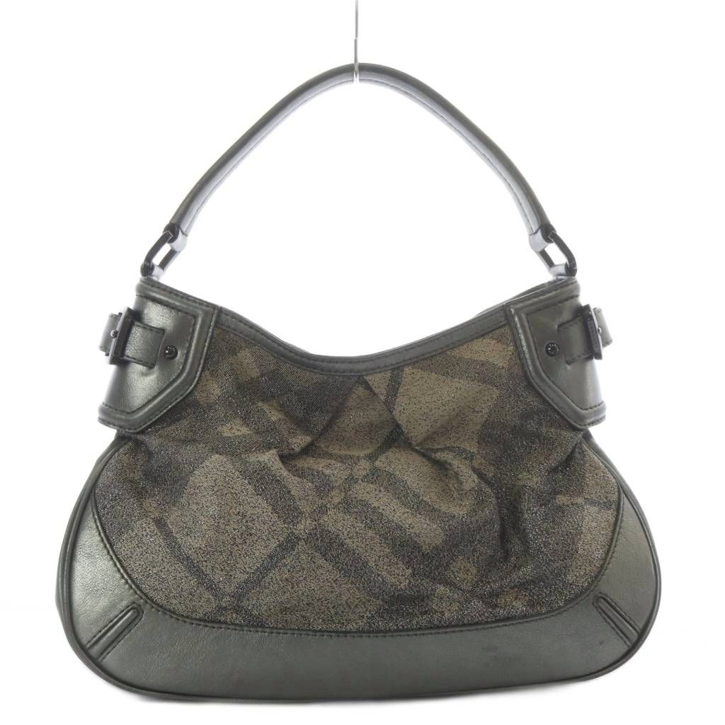 バーバリー BURBERRY ワンショルダー ショルダーバッグ ノバチェック ラメ キャンバス レザー グレー /YO15