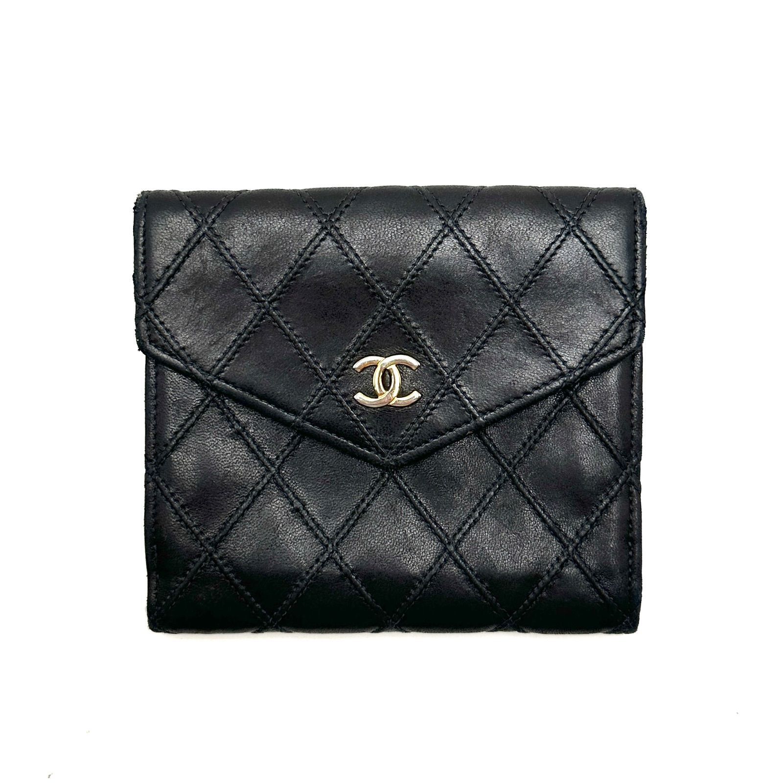 【楠本質店/元住吉】シャネル　CHANEL　ビコローレ　Wホック　財布　レザー　ブラック　ゴールド金具　レディース