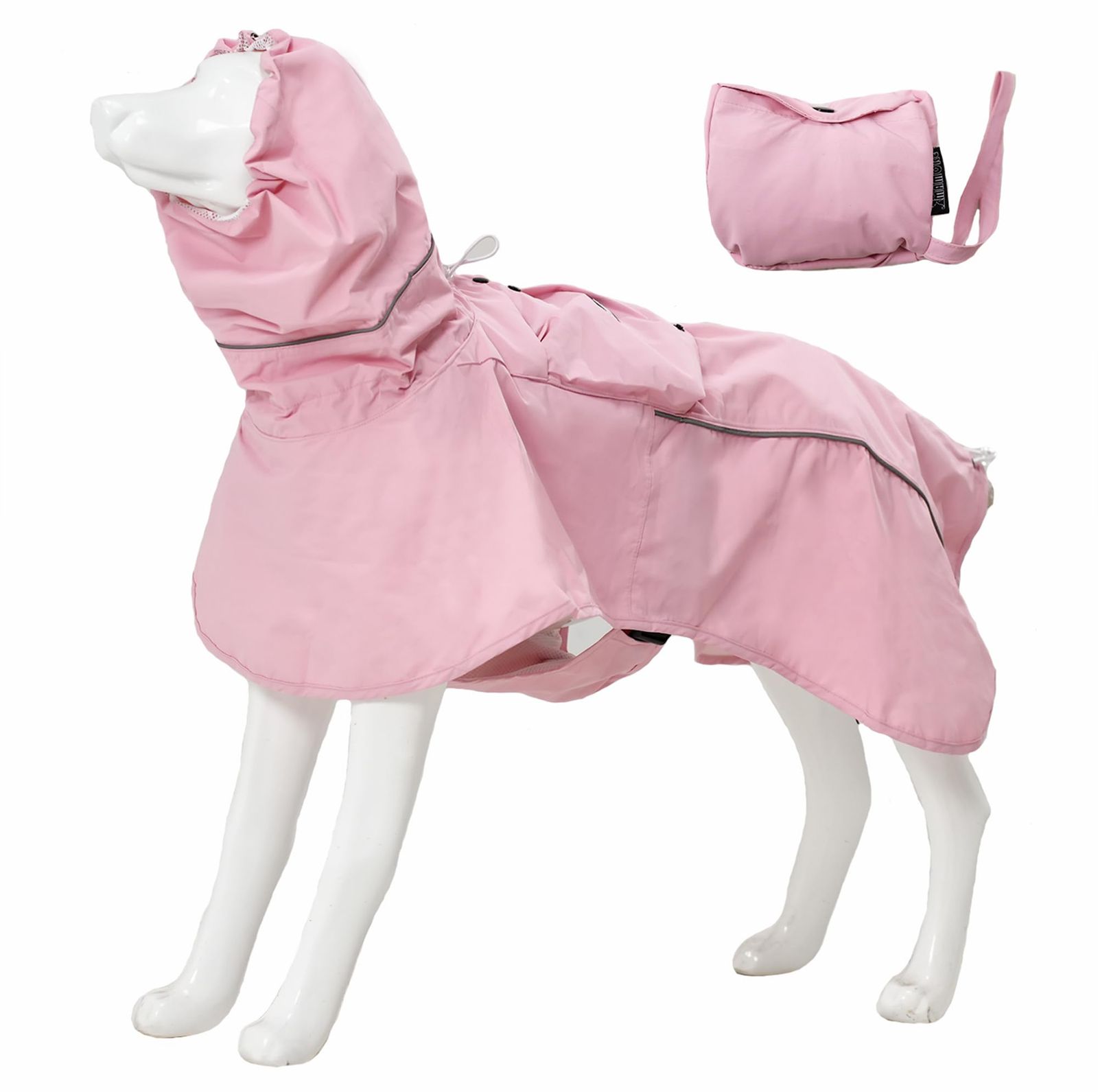 新品 MAMORE 犬 レインコート カッパ 全身 防水 ジャケット ペット 雨具 ドッグ 小型犬 中型犬 大型犬 ポンチョ 反射 調整可 脱着簡単 防風 通気 ハイネック 背中には収納袋 (桜 L)