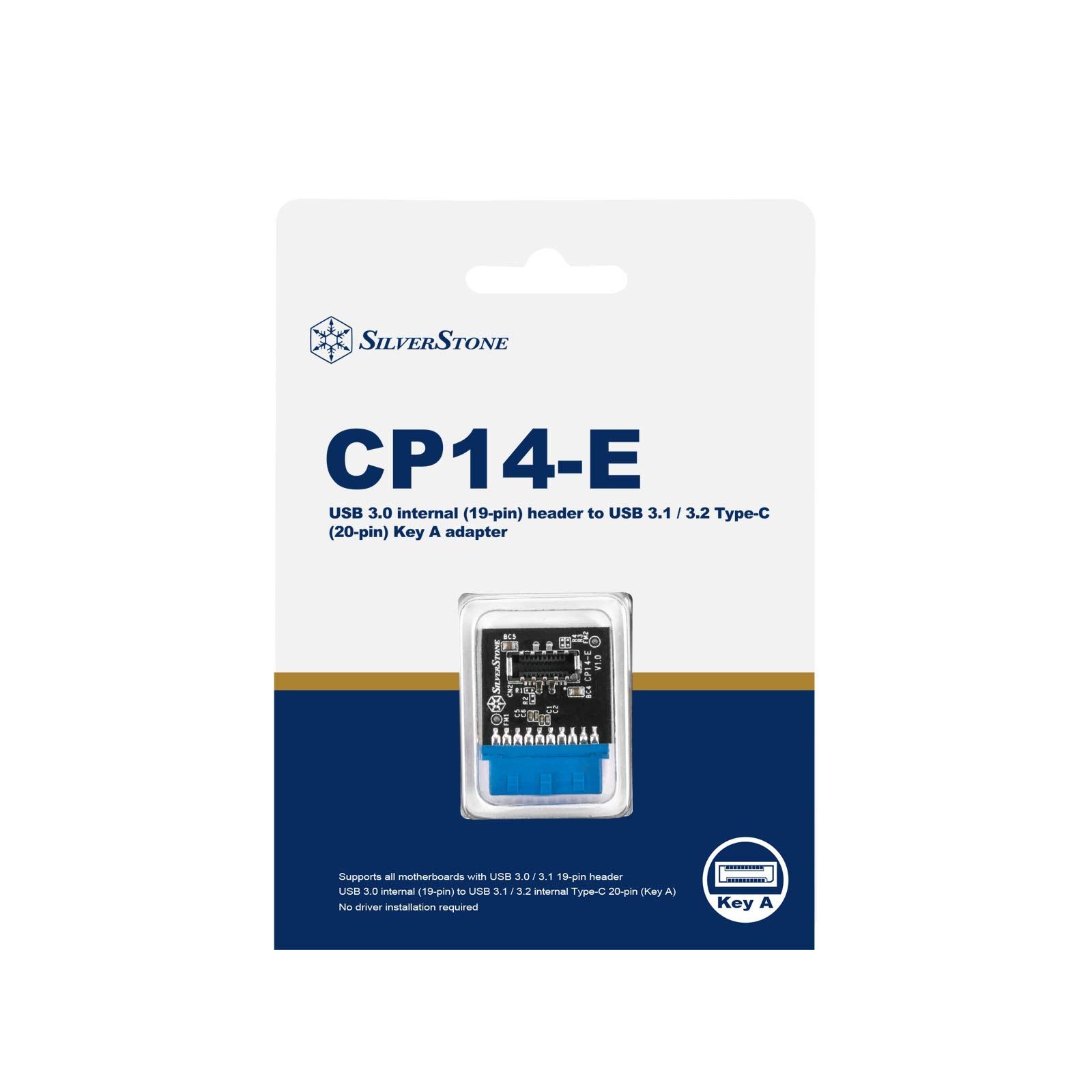 新品 Silverstone CP14-E、USB 3.0内蔵19ピンヘッダーからUSB 3.1/3.2 Type-C(20ピン)キーAアダプターカード、USB Type-Cポート、SST-CP14-E用。