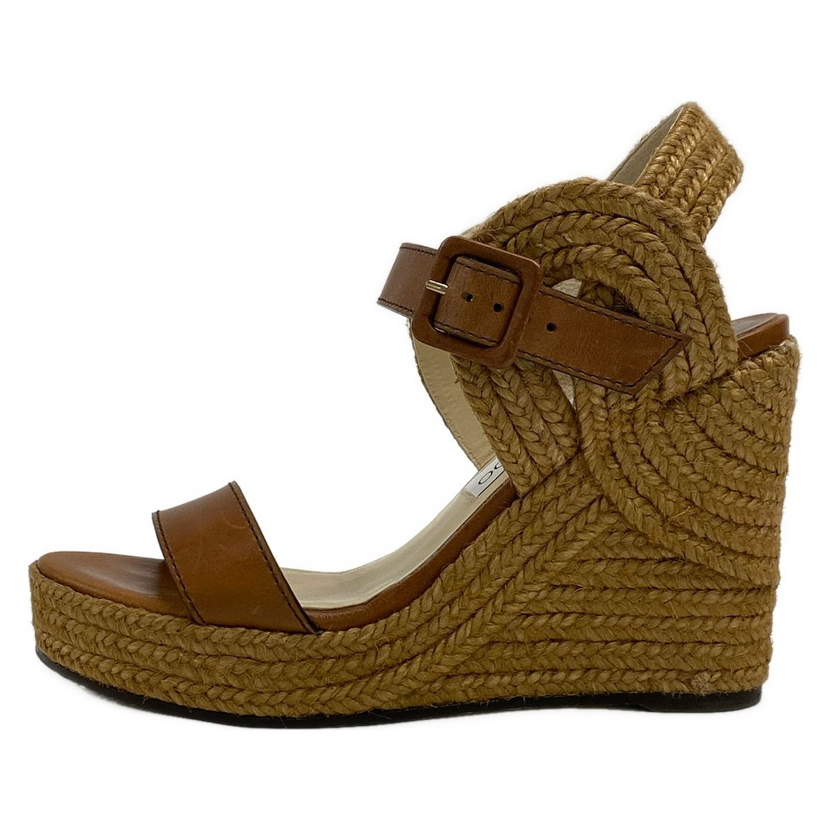 JIMMY CHOO(ジミーチュウ) サンダル 36 レディース - ライトブラウン×ブラウン ウェッジソール リネン、レザー