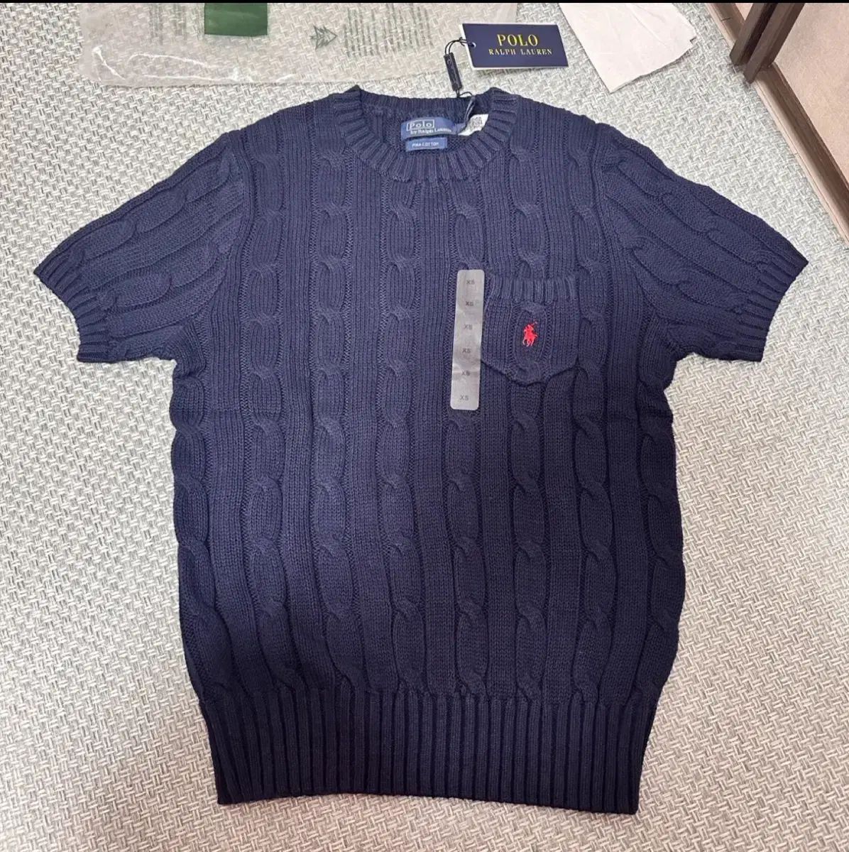ポロラルフローレン ケーブル 半袖 ニット 新品 ネイビー