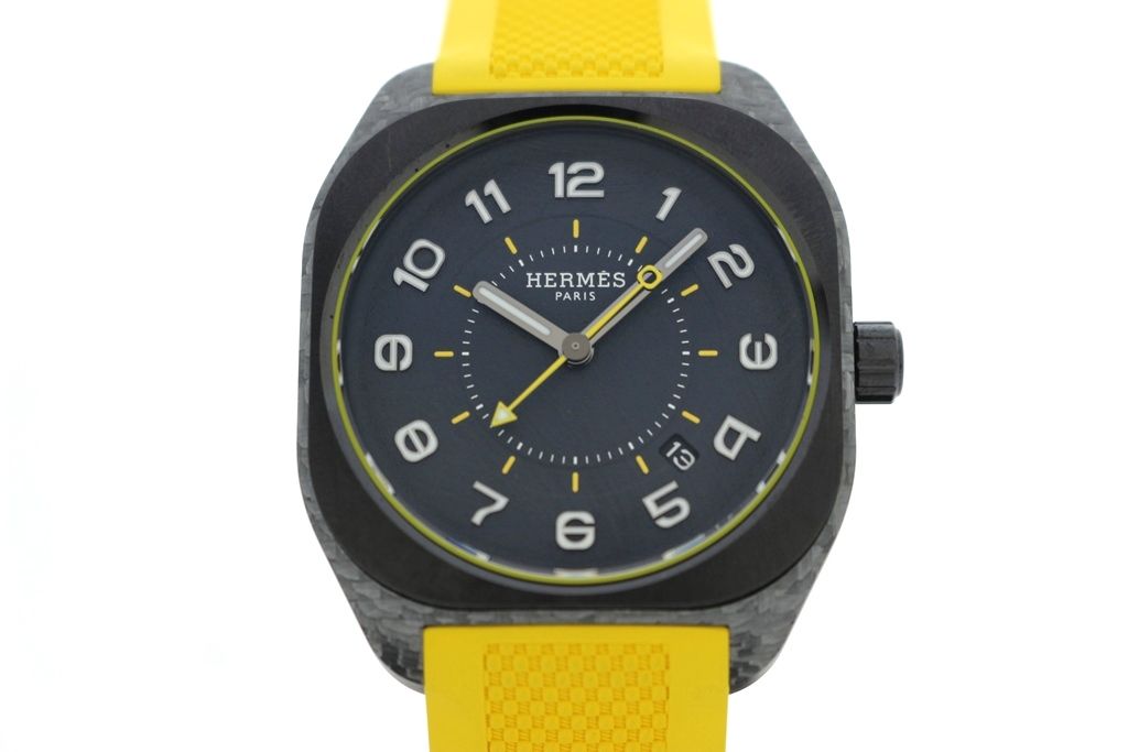 HERMES エルメス H08 42mm SP1.746 腕時計 カーボン/セラミック/ラバー グレー メンズ 自動巻き 2120000374326 【200】【中古】