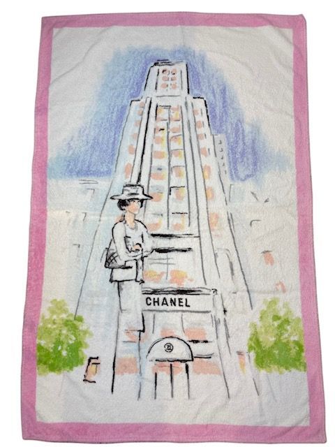 シャネル ヴィンテージ！95Pマドモアゼル柄コットンビーチタオル CHANEL