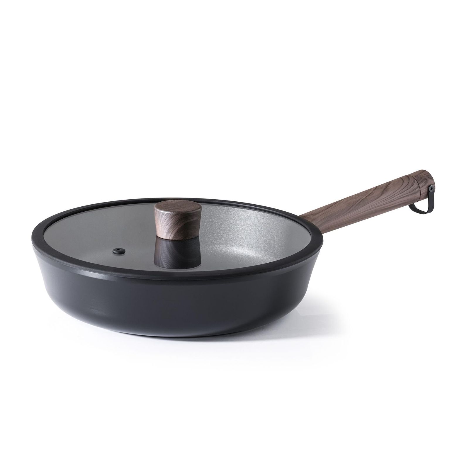 SENSARTE 深型フライパン 24cm 蓋付き ノンスティック加工 IH対応 ガス火対応 炒め鍋 オール熱源対応 焦げ付きにくい 5層構造 スイスからのコート PFOAフリー お手入れ簡単 中華鍋 こびりつきにくい 高熱効率 一年保証 ブラックmi