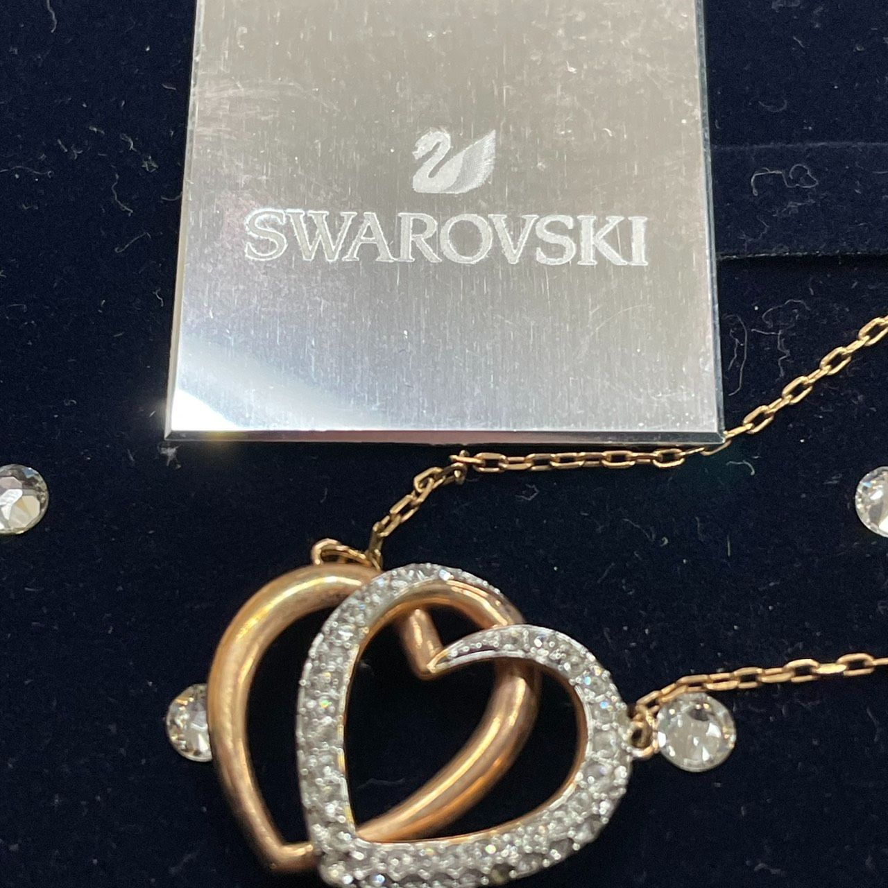 スワロフスキー ネックレス 2連 ダブルハート レディース かわいい 女性用 アクセサリー 箱付き Swarovski