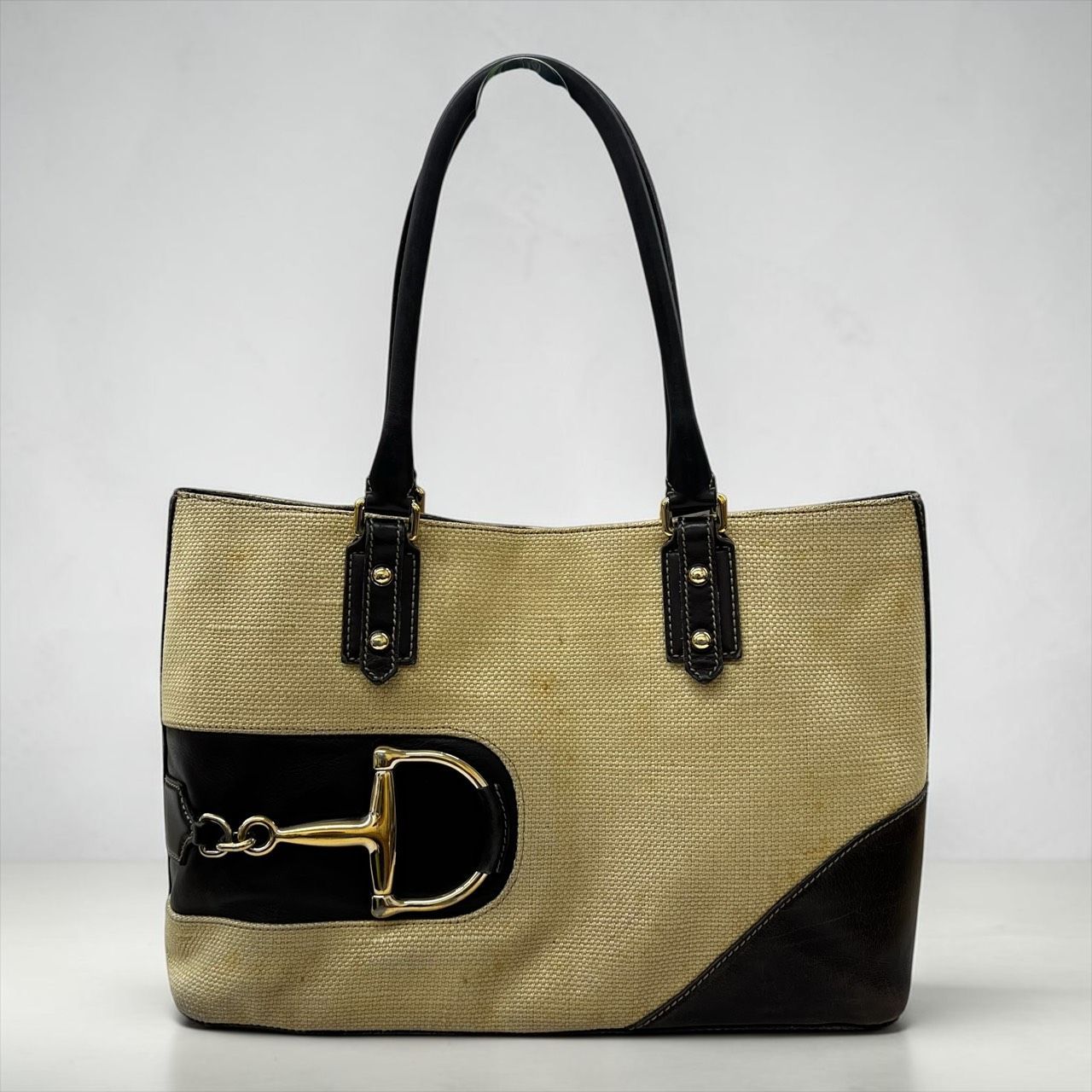 【ブランド審査】GUCCI グッチ ホースビット トートバッグ レザー切換 ベージュ