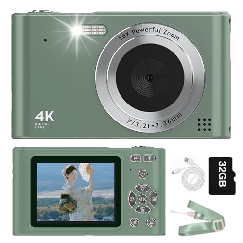 デジタルカメラ デジカメ 4800万画素 トイカメラ キッズカメラ 1080P動画撮影 16倍ズーム 手振れ補正 セルフタイマー 連写 ミニカメラ 軽量 学生 修学旅行 撮影初心者向け 32Gカード付属 (グリーン)t