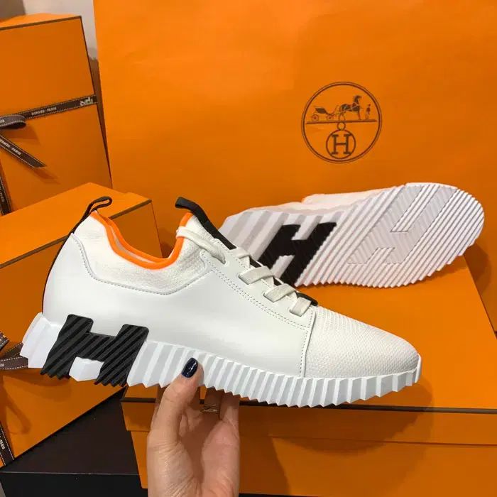 メンズ/Hermes ディパート スニーカー/ニット カーフスキン 白 H ブラック
