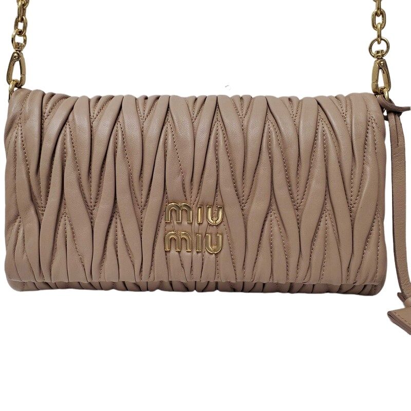 MIU MIU ミュウミュウ 2WAYバッグ 5BH080 ライトブラウン マテラッセレザー チェーン ショルダー クラッチ レディース 【中古】 32605K84