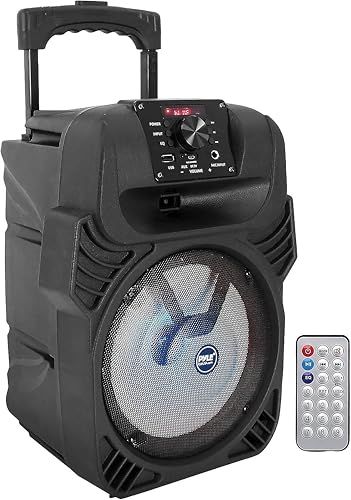 【Pyle 400WポータブルBluetooth PAスピーカー】- 8 インチ サブウーファーシステム、4Ω/55-20kHz、USB/MP3/FMラジオ/?マイク入力、マルチカラーLEDライト、リモコン付き充電式バッテリー内蔵 【安心！1年間の】 -Pas