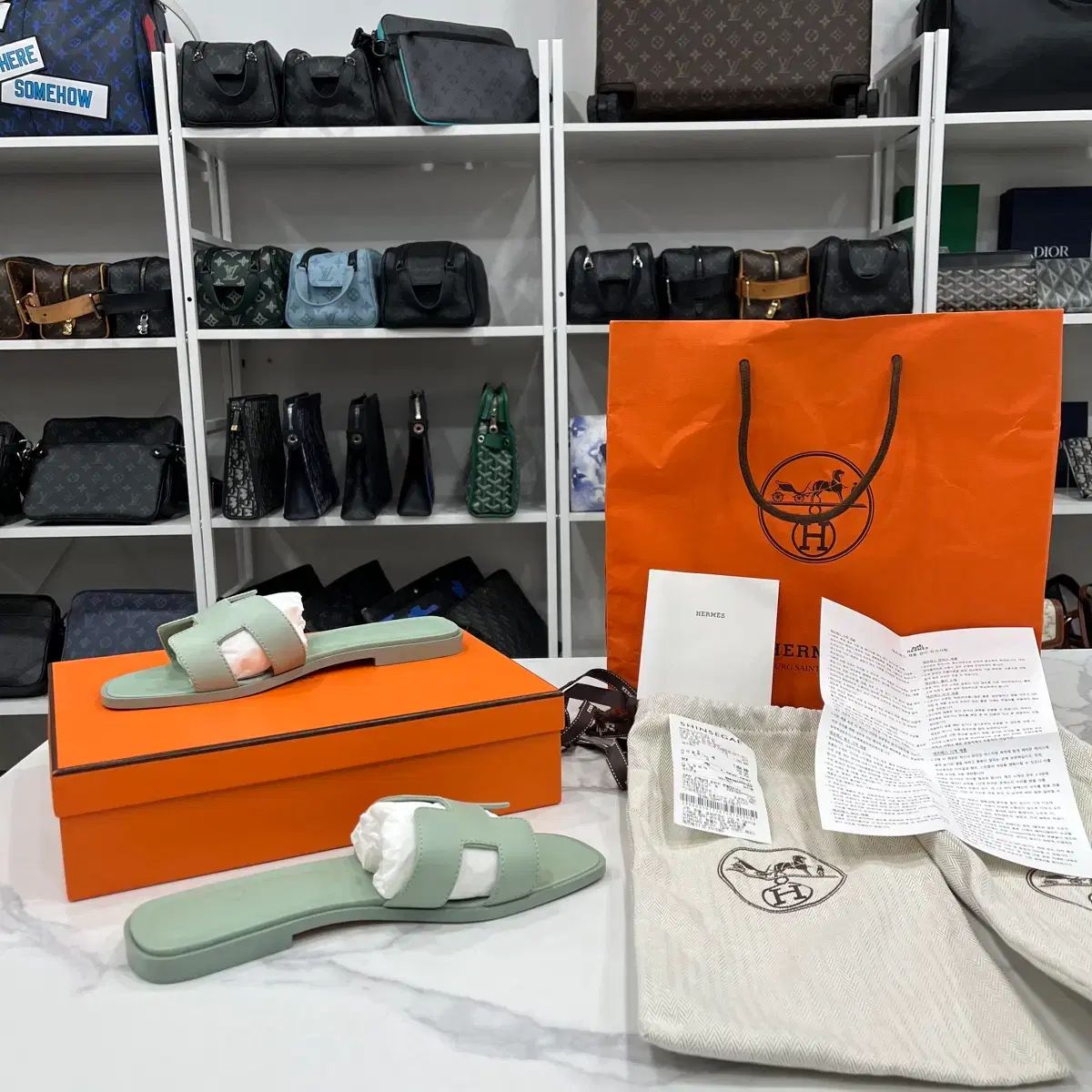 レシート含む/37 Hermes エルメス オラン サンダル スリッパ ミント